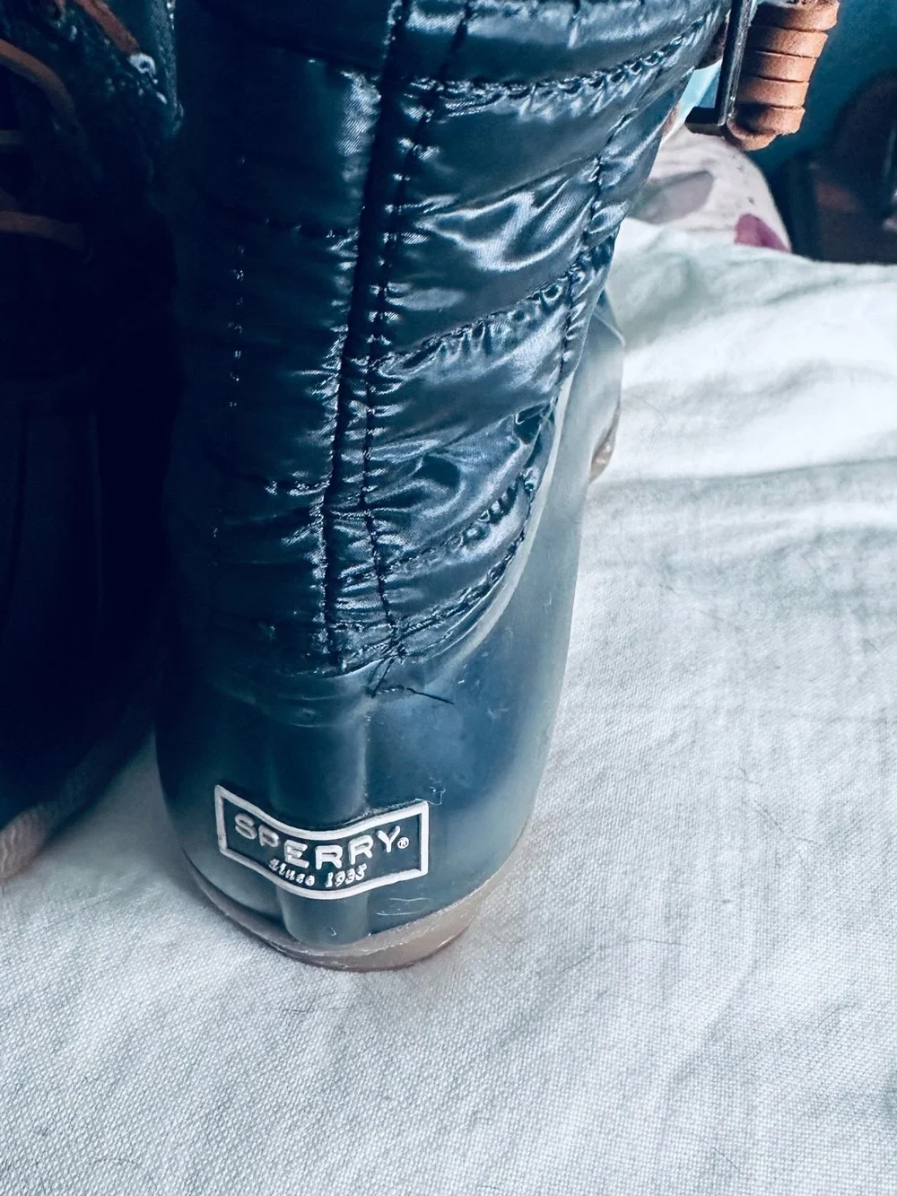 Sperry black Waterproof Duck Boots with Tan Laces